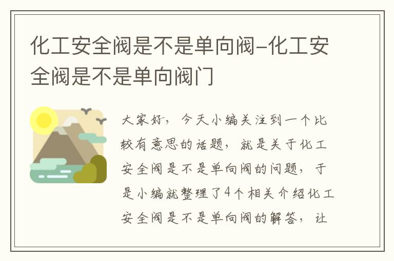 化工安全阀是不是单向阀-化工安全阀是不是单向阀门