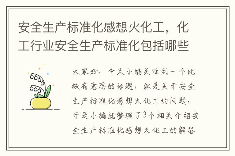 安全生产标准化感想火化工，化工行业安全生产标准化包括哪些核心要素