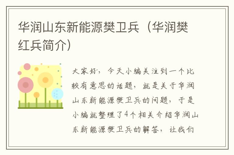 华润山东新能源樊卫兵（华润樊红兵简介）