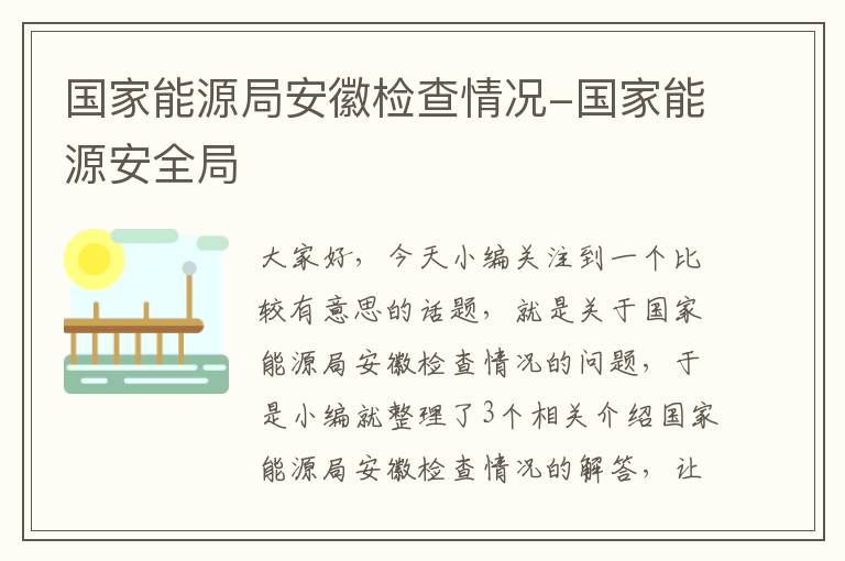 国家能源局安徽检查情况-国家能源安全局