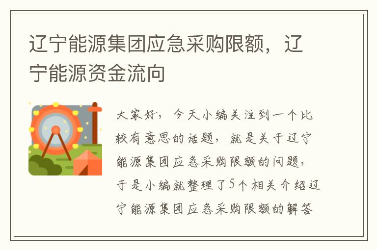 辽宁能源集团应急采购限额，辽宁能源资金流向