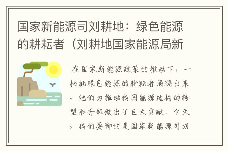 国家新能源司刘耕地：绿色能源的耕耘者（刘耕地国家能源局新能源司司长）