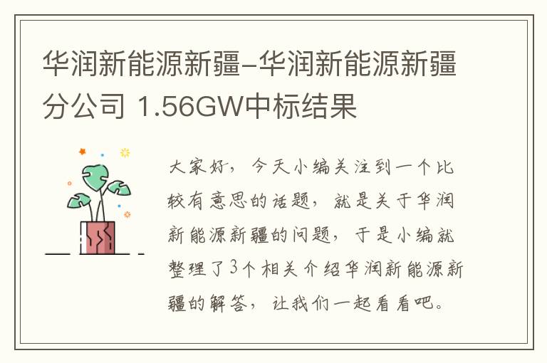 华润新能源新疆-华润新能源新疆分公司 1.56GW中标结果