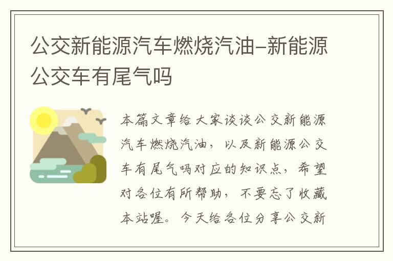 公交新能源汽车燃烧汽油-新能源公交车有尾气吗