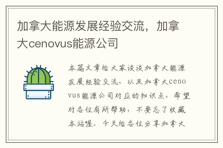 加拿大能源发展经验交流，加拿大cenovus能源公司