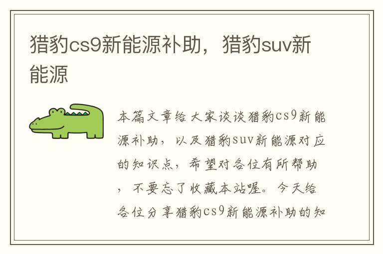 猎豹cs9新能源补助，猎豹suv新能源