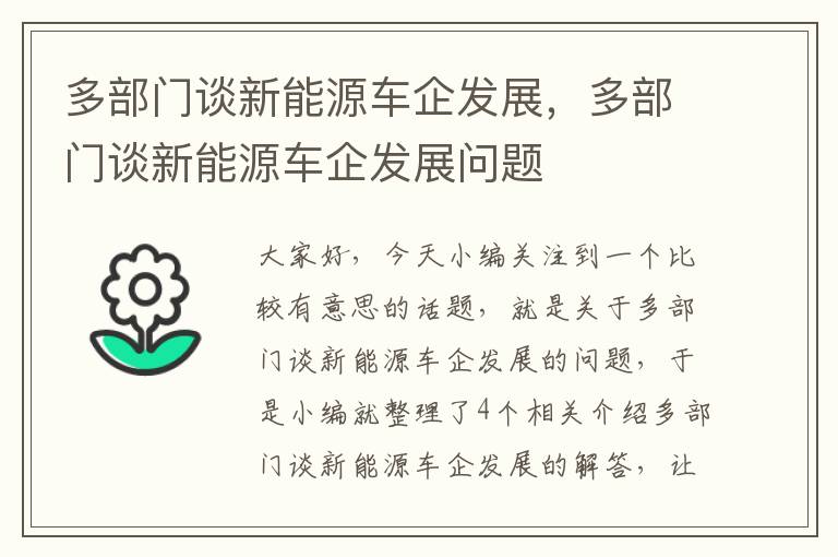 多部门谈新能源车企发展，多部门谈新能源车企发展问题