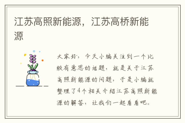 江苏高照新能源，江苏高桥新能源