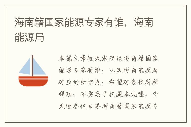 海南籍国家能源专家有谁，海南能源局