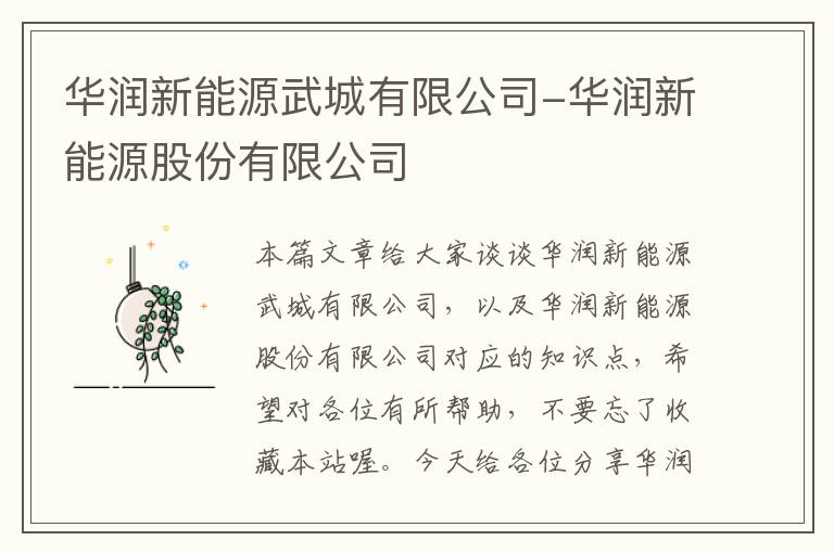 华润新能源武城有限公司-华润新能源股份有限公司