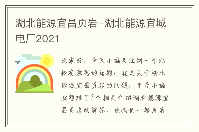 湖北能源宜昌页岩-湖北能源宜城电厂2021