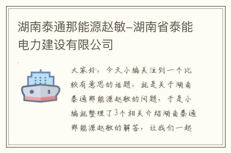 湖南泰通那能源赵敏-湖南省泰能电力建设有限公司