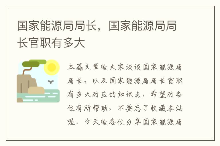 国家能源局局长，国家能源局局长官职有多大