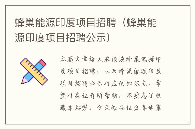 蜂巢能源印度项目招聘（蜂巢能源印度项目招聘公示）