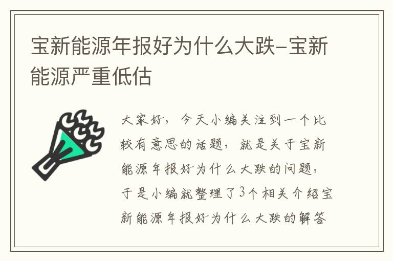 宝新能源年报好为什么大跌-宝新能源严重低估