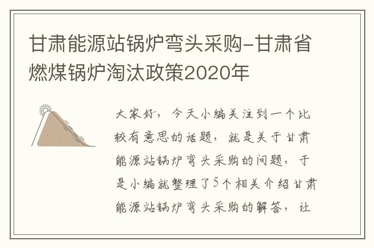 甘肃能源站锅炉弯头采购-甘肃省燃煤锅炉淘汰政策2020年