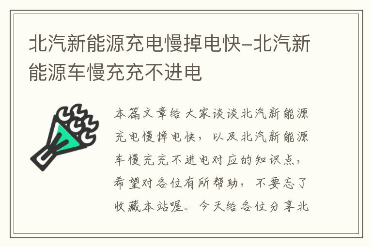 北汽新能源充电慢掉电快-北汽新能源车慢充充不进电