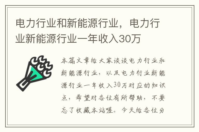 电力行业和新能源行业，电力行业新能源行业一年收入30万