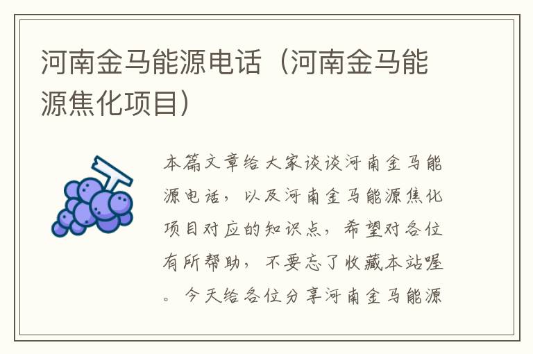 河南金马能源电话（河南金马能源焦化项目）