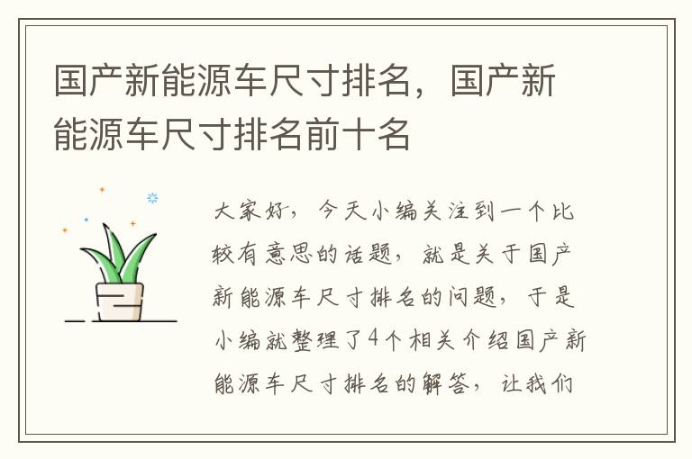 国产新能源车尺寸排名，国产新能源车尺寸排名前十名