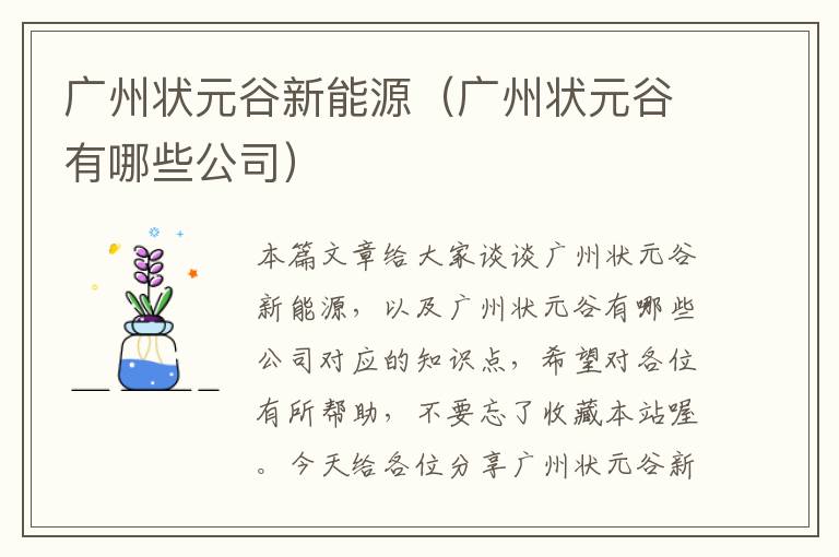 广州状元谷新能源（广州状元谷有哪些公司）