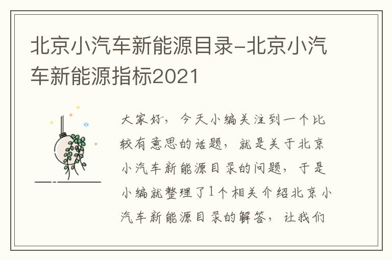 北京小汽车新能源目录-北京小汽车新能源指标2021