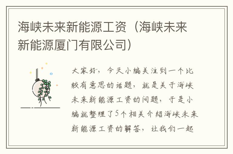 海峡未来新能源工资（海峡未来新能源厦门有限公司）