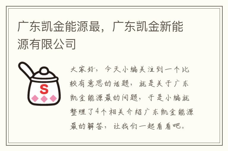 广东凯金能源最，广东凯金新能源有限公司