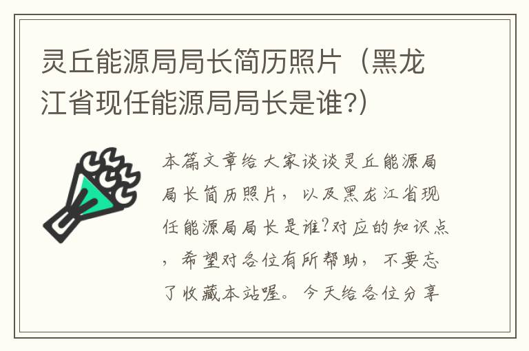 灵丘能源局局长简历照片（黑龙江省现任能源局局长是谁?）