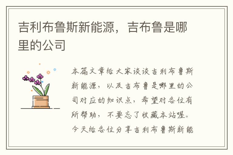 吉利布鲁斯新能源，吉布鲁是哪里的公司