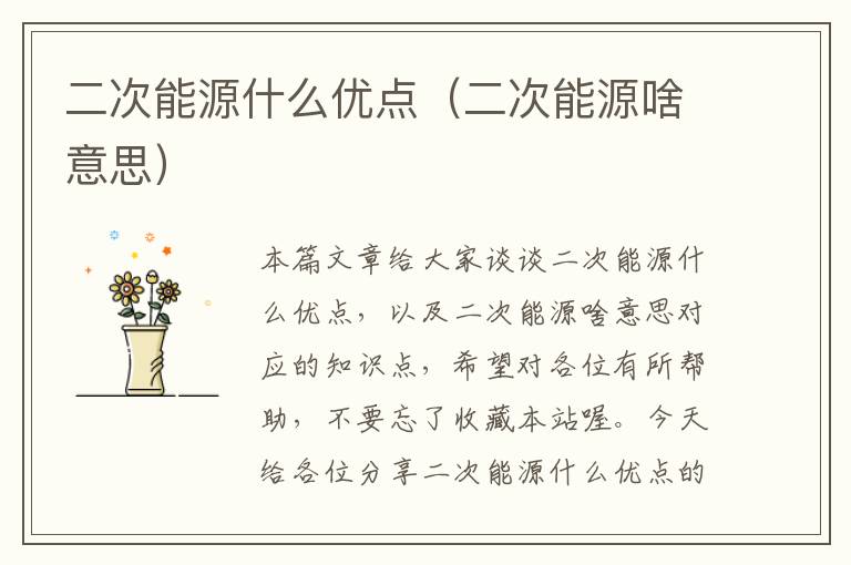 二次能源什么优点（二次能源啥意思）