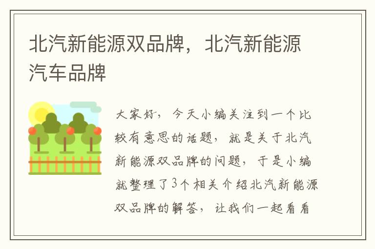 北汽新能源双品牌，北汽新能源汽车品牌