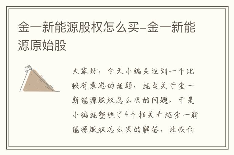 金一新能源股权怎么买-金一新能源原始股