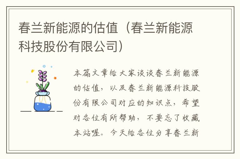 春兰新能源的估值（春兰新能源科技股份有限公司）