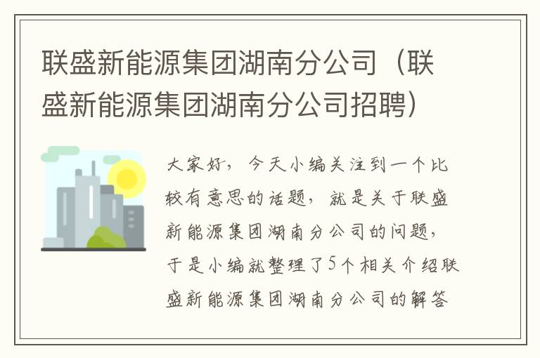 联盛新能源集团湖南分公司（联盛新能源集团湖南分公司招聘）