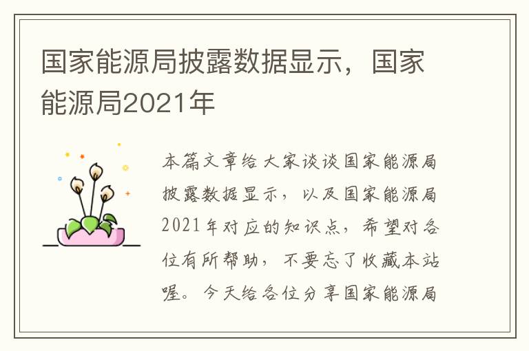 国家能源局披露数据显示，国家能源局2021年