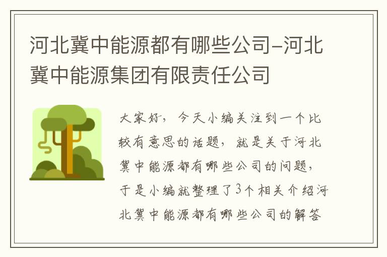 河北冀中能源都有哪些公司-河北冀中能源集团有限责任公司