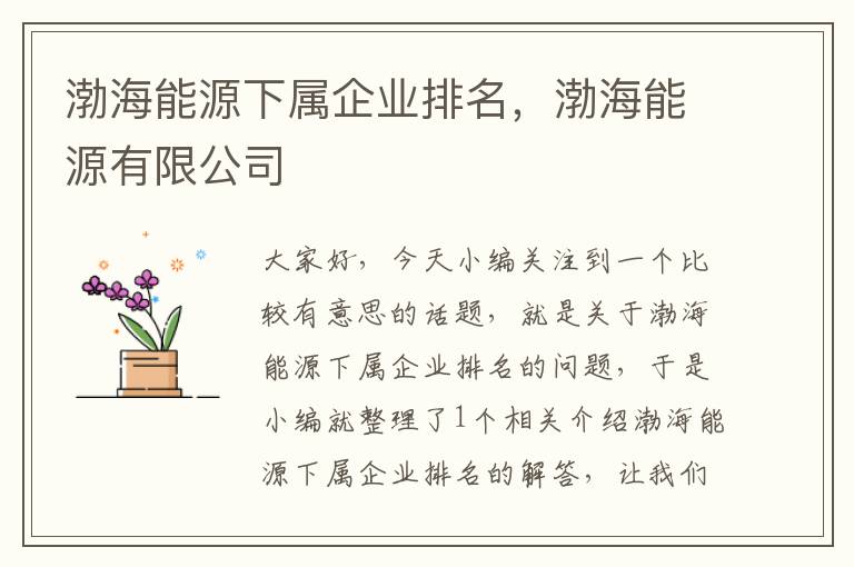 渤海能源下属企业排名，渤海能源有限公司