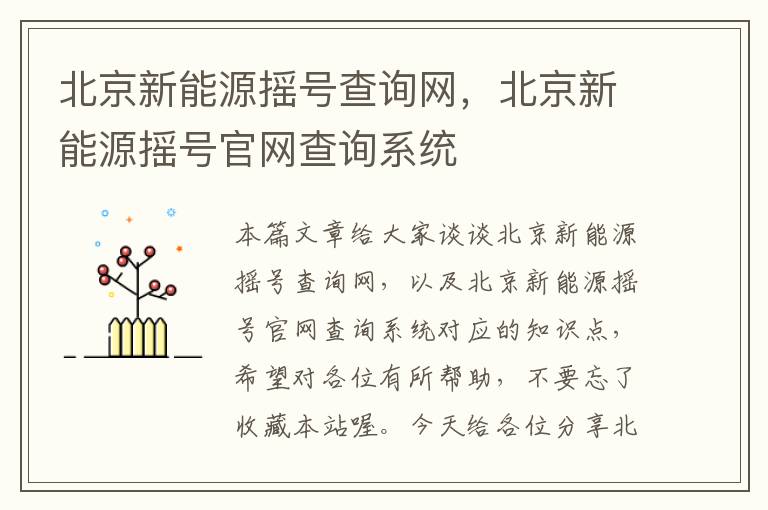 北京新能源摇号查询网，北京新能源摇号官网查询系统