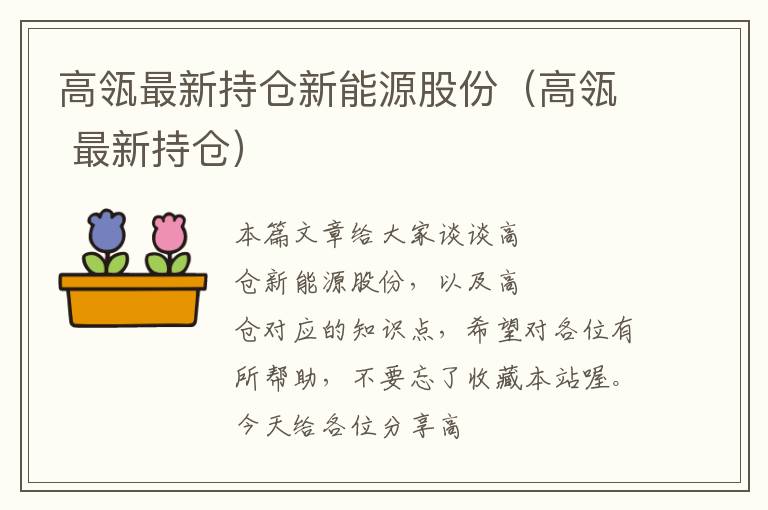 高瓴最新持仓新能源股份（高瓴 最新持仓）