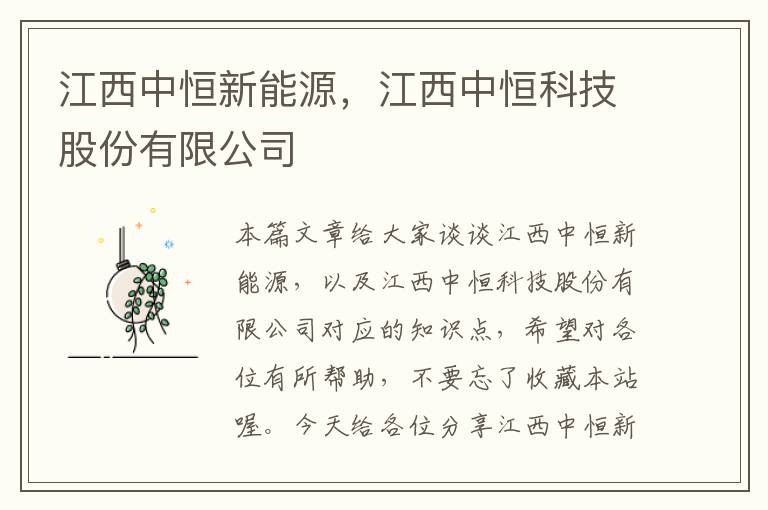 江西中恒新能源，江西中恒科技股份有限公司