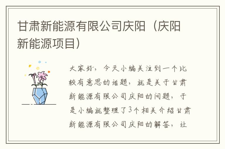 甘肃新能源有限公司庆阳（庆阳新能源项目）