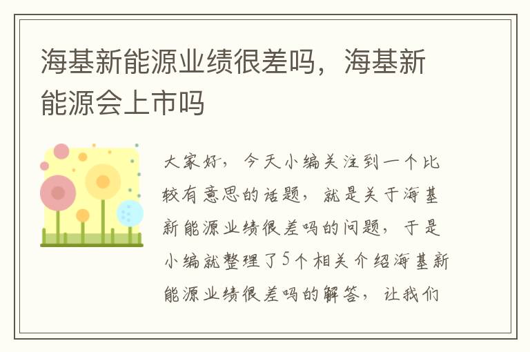 海基新能源业绩很差吗，海基新能源会上市吗