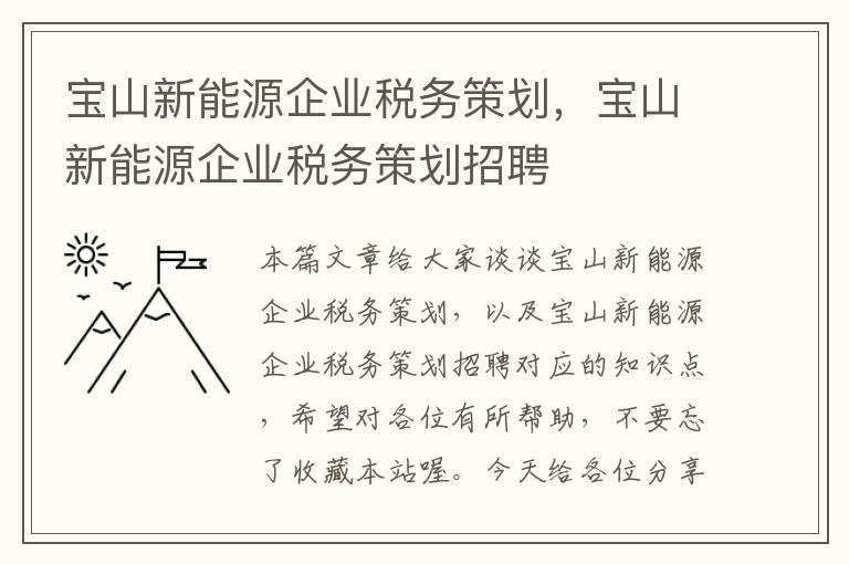 宝山新能源企业税务策划，宝山新能源企业税务策划招聘