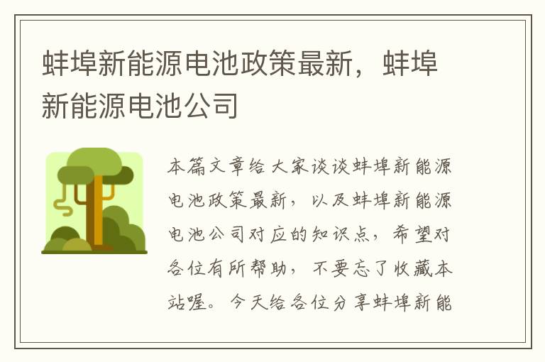 蚌埠新能源电池政策最新，蚌埠新能源电池公司