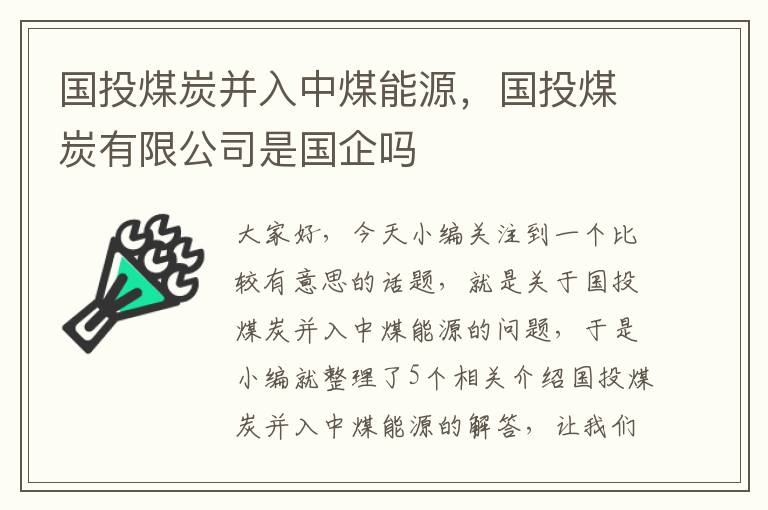 国投煤炭并入中煤能源，国投煤炭有限公司是国企吗