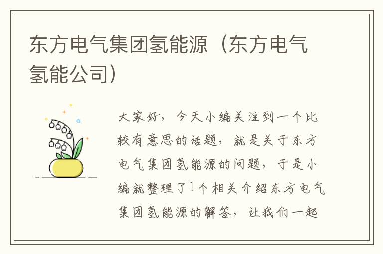 东方电气集团氢能源（东方电气氢能公司）