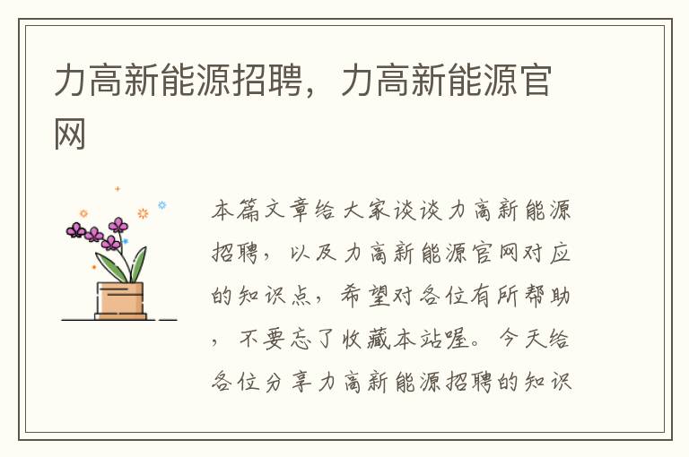 力高新能源招聘，力高新能源官网