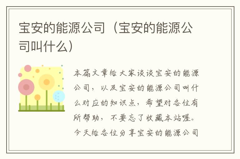 宝安的能源公司（宝安的能源公司叫什么）