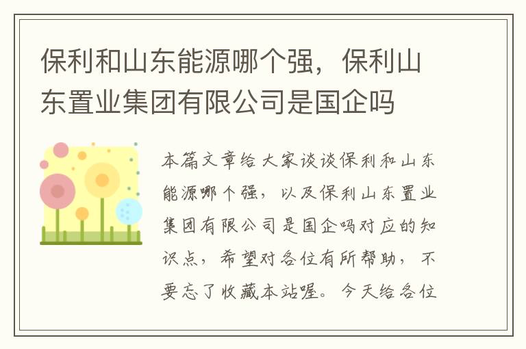 保利和山东能源哪个强，保利山东置业集团有限公司是国企吗